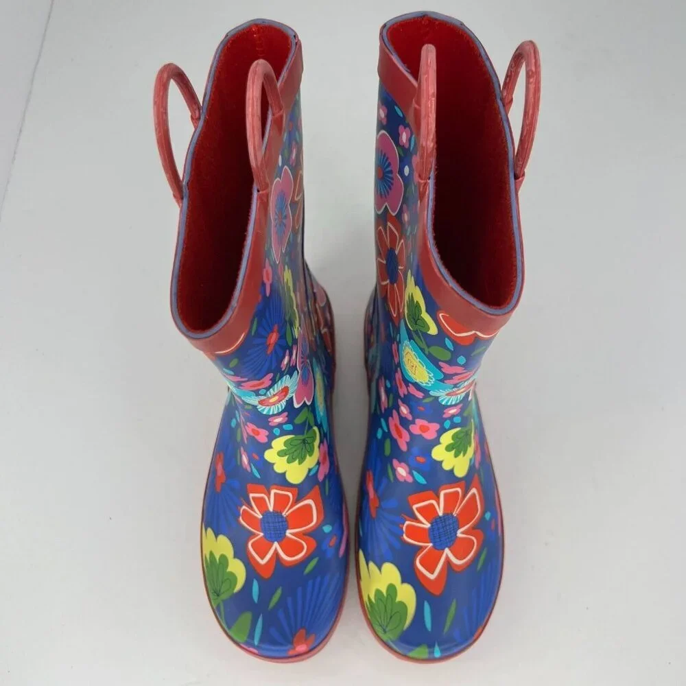 KomforMe Girls Multicolor Floral Rain Boots Mid Top Round Toe Pull On Size 4
